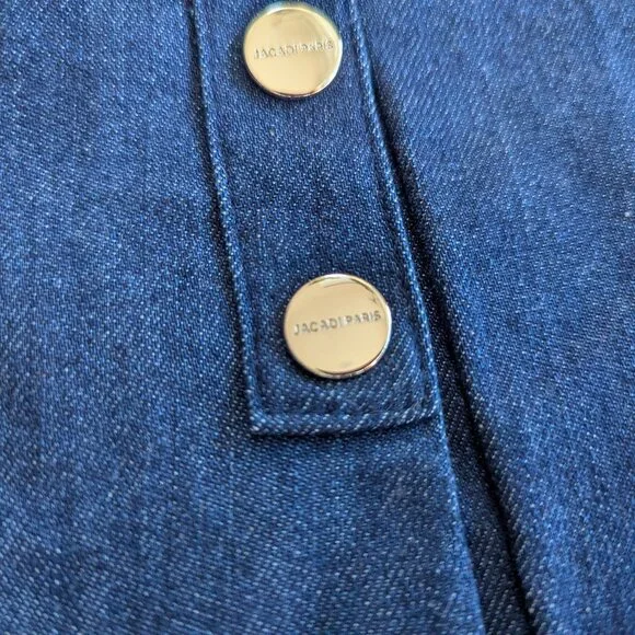 Jacadi Girl's Gold Snaps Pleated Schoolgirl Preppy Modern Jean Denim Skirt 8A - Picture 3 of 6